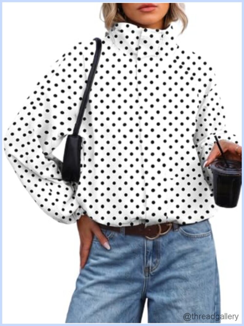 Women's Water-Resistant Funnel Neck Zip Up Cropped Jacket Pleated Cuffs
